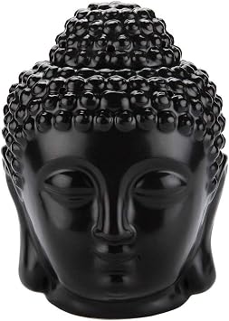 Tvoip 1PCS Ceramic Buddha Head Essential Oil Burner with Candle Spoon, Aromatherapy Wax Melt Burners Oil Diffuser Tealight Candle Holders Buddha Ornament for Yoga Spa Home Bedroom Decor Gift Black