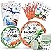 WERNNSAI Dinosaurier Party Geschirr Set - Dinosaurie Partyzubehör für Kinder Jungen Geburtstag Enthält Dinner Dessertteller Servietten Tischdecke Tassen Für 16 Gäste 66 PCS