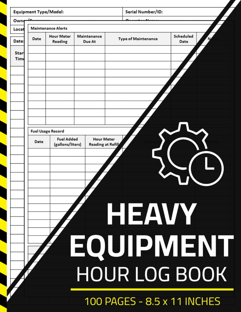 Heavy Equipment Hour Log Book Record Operating Hours, Maintenance, and