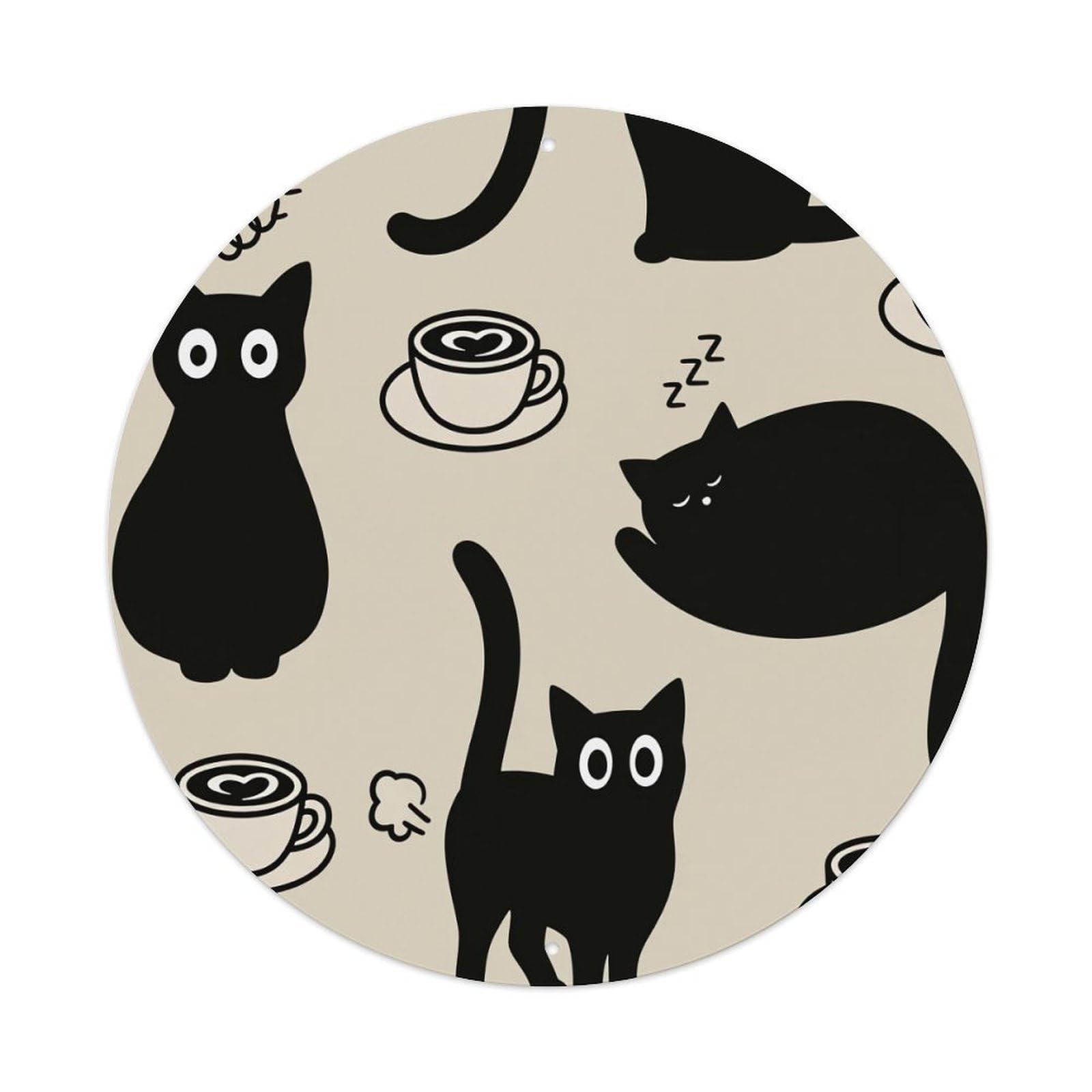 Black Cats Coffee Cups Zzz Metal Tin Sign Plaque