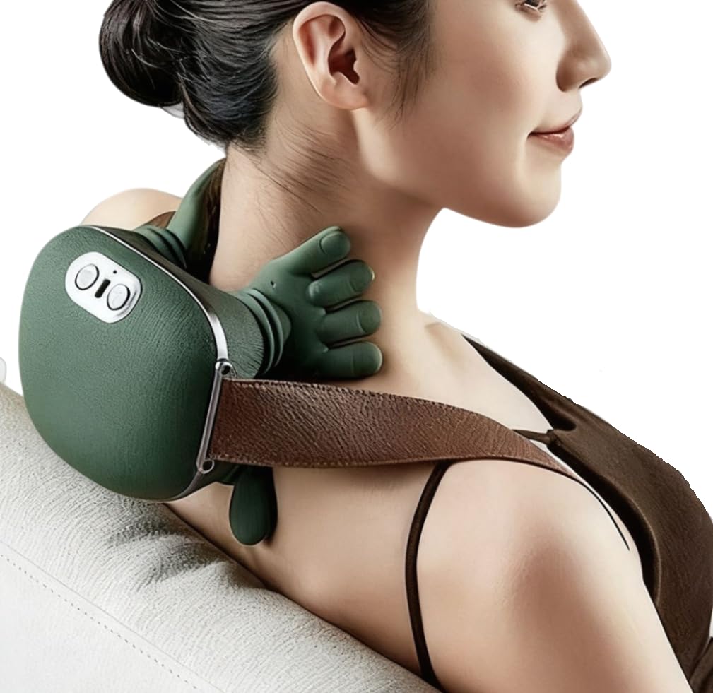Neck Massager,Masseur Chauffant Bionique, Masseur Shiatsu Portable Sans Fil Pour Le Cou Et Le Dos, Massage éLectrique Des Tissus Profonds 4D, Pour Les Cadeaux De NoëL ﻿ ﻿ (Green)