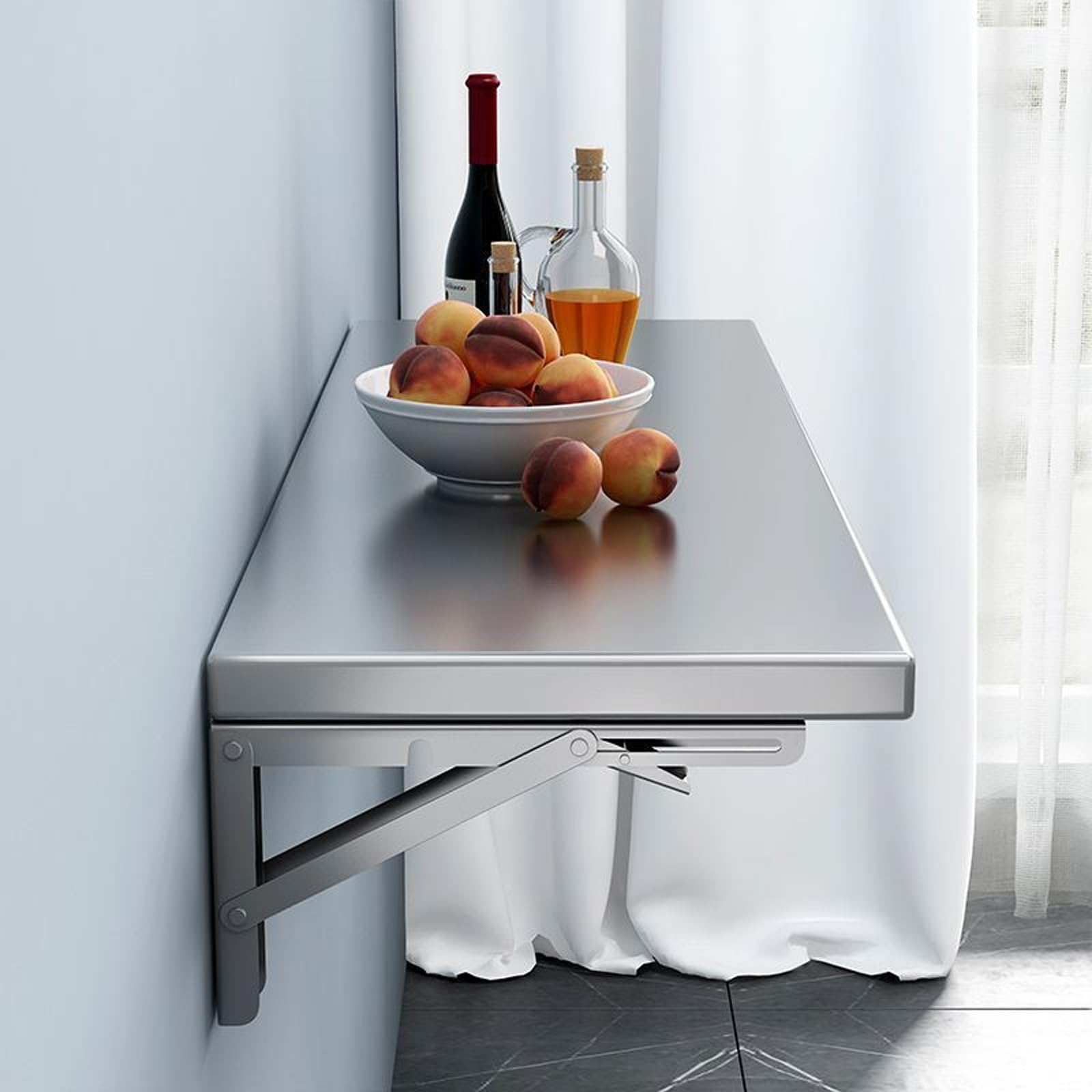 Table murale pliante en acier inoxydable pour petits espaces et buanderie
