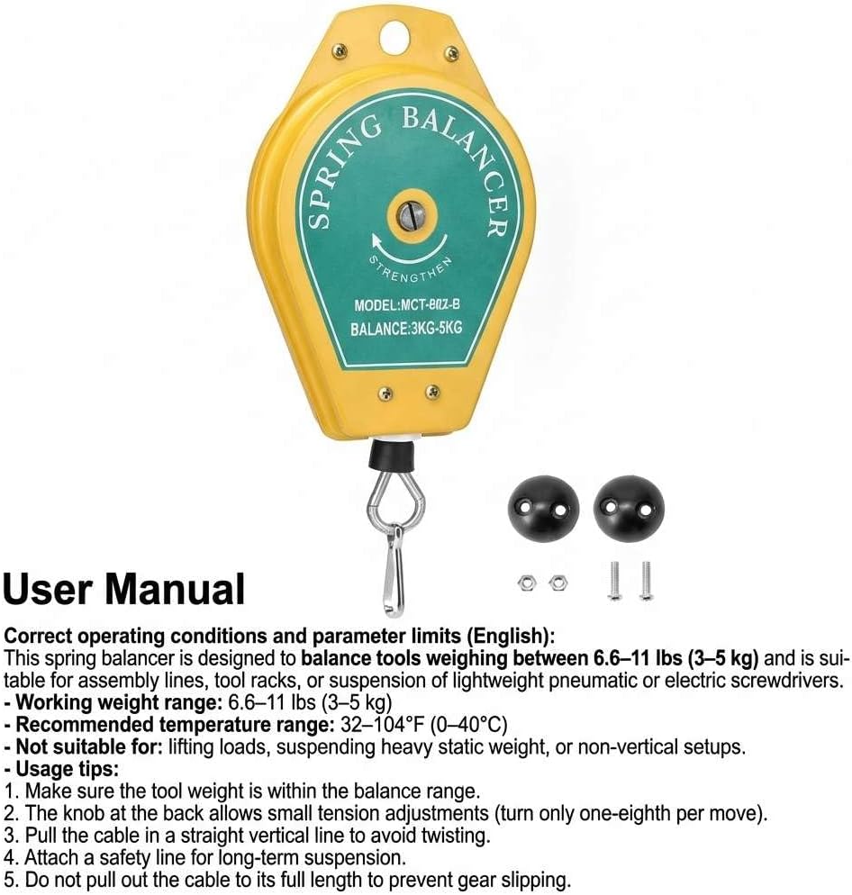 QWORK Spring Balancer, 2 Pack 6.6lbs - 11lbs Bearing Retractable Tool Fixture Holder for Assembly-line image 2