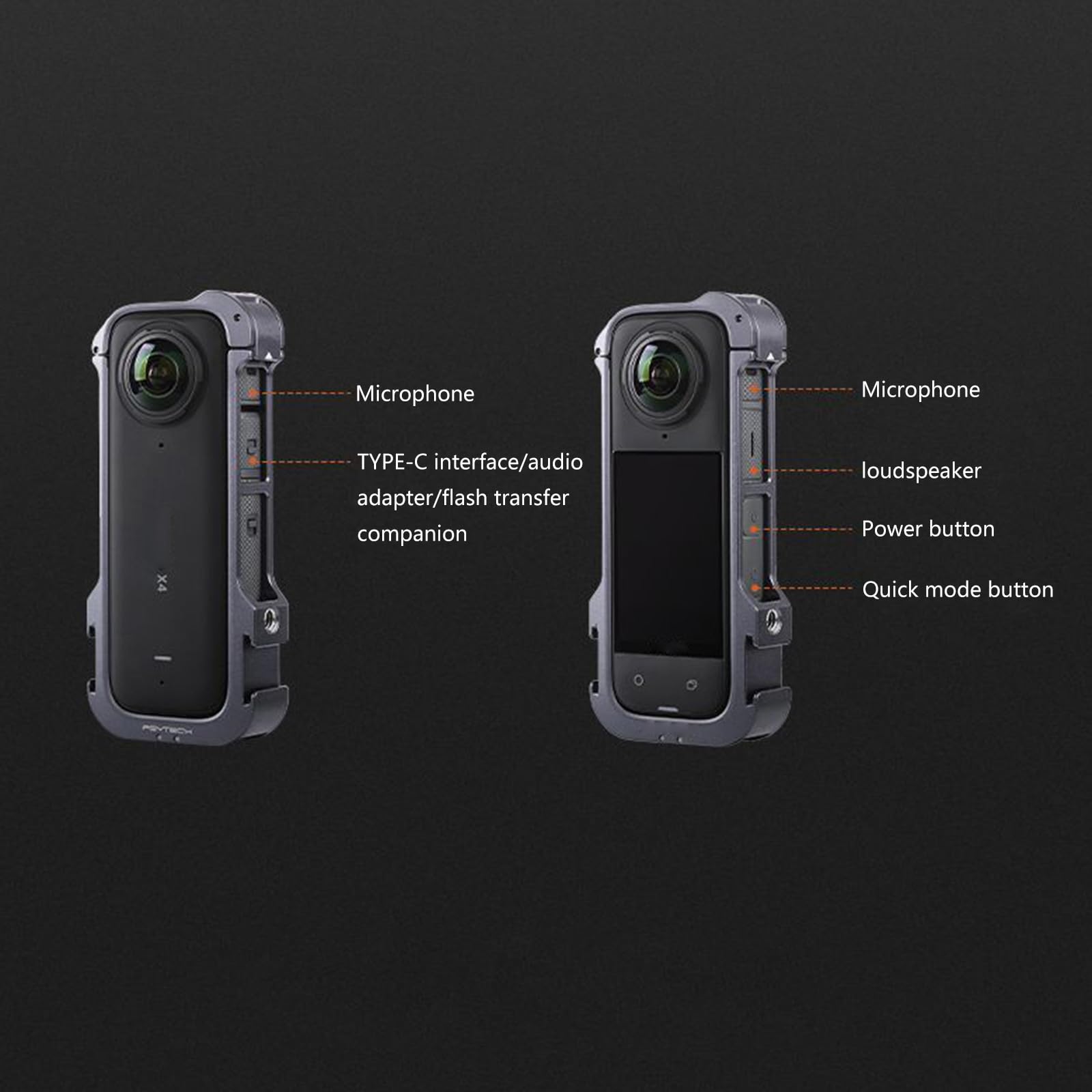 Marco de metal para cámara, funda protectora para cámara de acción de 360 grados con acción de cubierta de lente