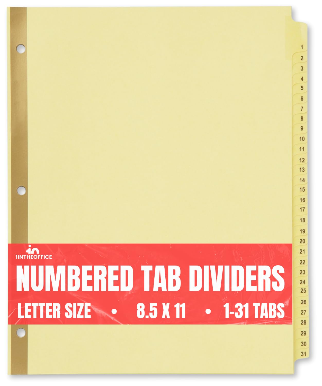 1InTheOffice Numbered Tab Dividers,1-31 Tab Dividers, Binder Dividers, Binder Dividers with Tabs, Number File Dividers, Binder Number Dividers Letter Size