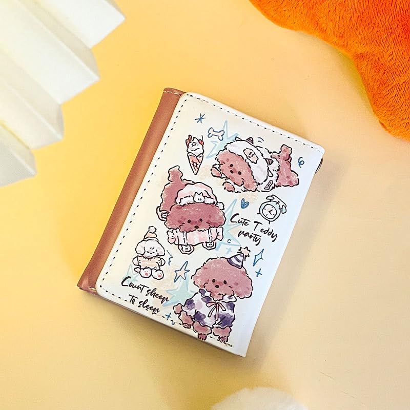 Cute Small Wallet for Women, Kawaii Trifold Wallet Coquette Stuff Card Holder Fairycore Y2k Accessories Short Purse (Teddy)2
