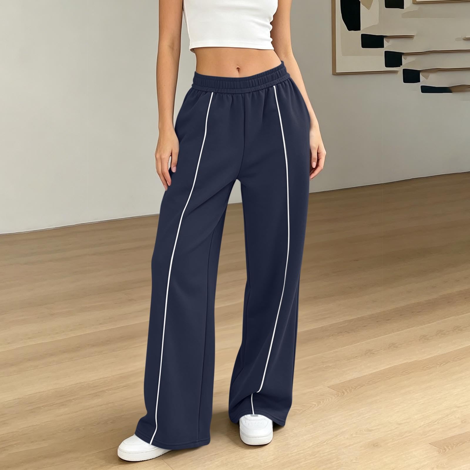 KHIRVWL Pantaloni Sportivi Donna Pantaloni Tuta Vita Alta Pantalone a Gamba Larga Larghi e Morbidi Pantalone Baggy con Tasche Pants Lunghi con Coulisse Regolabile per Allenamento Jogging Fitness