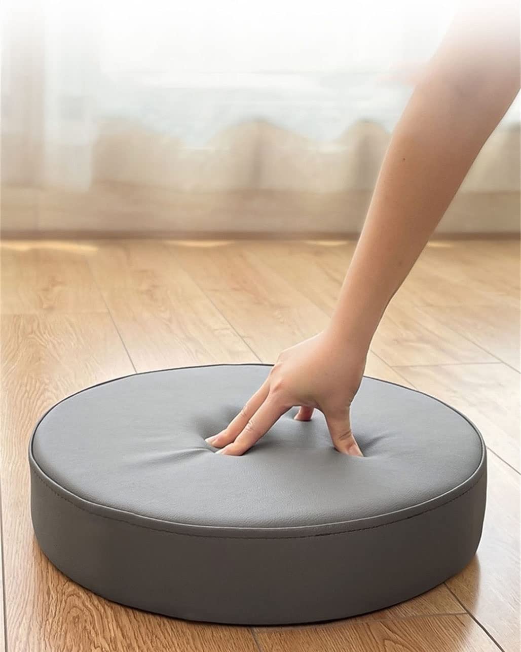 Okrągła skórzana poduszka na krzesło do jadalni, do jadalni, salonu, na patio, 40 cm, stylowa, brązowa, komfortowa poduszka