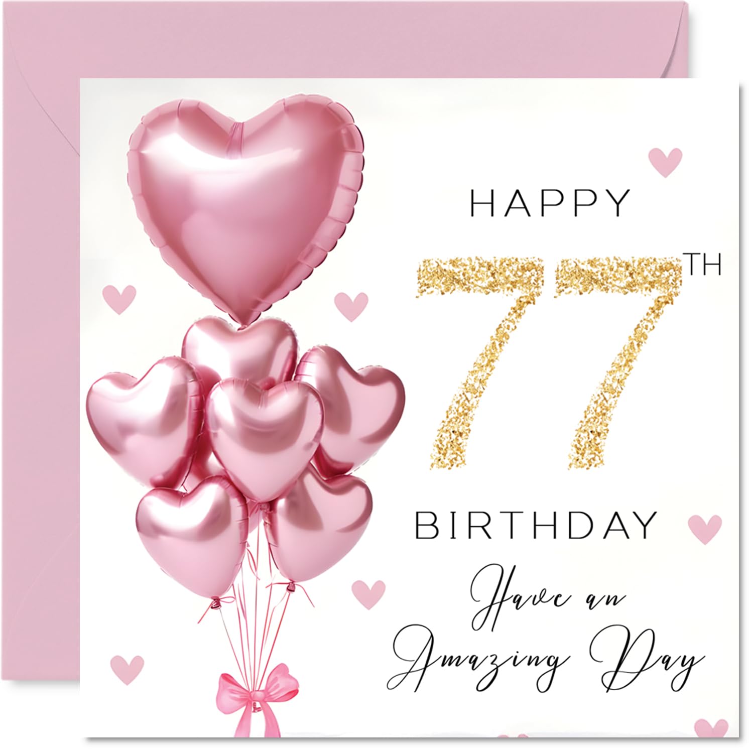 77th Birthday Cards for Women - Pink Glitter Balloons - Happy Birthday Card for 77 Year Old Woman Granny Nan Cousin Sister, 145mm Bday Greeting Cards