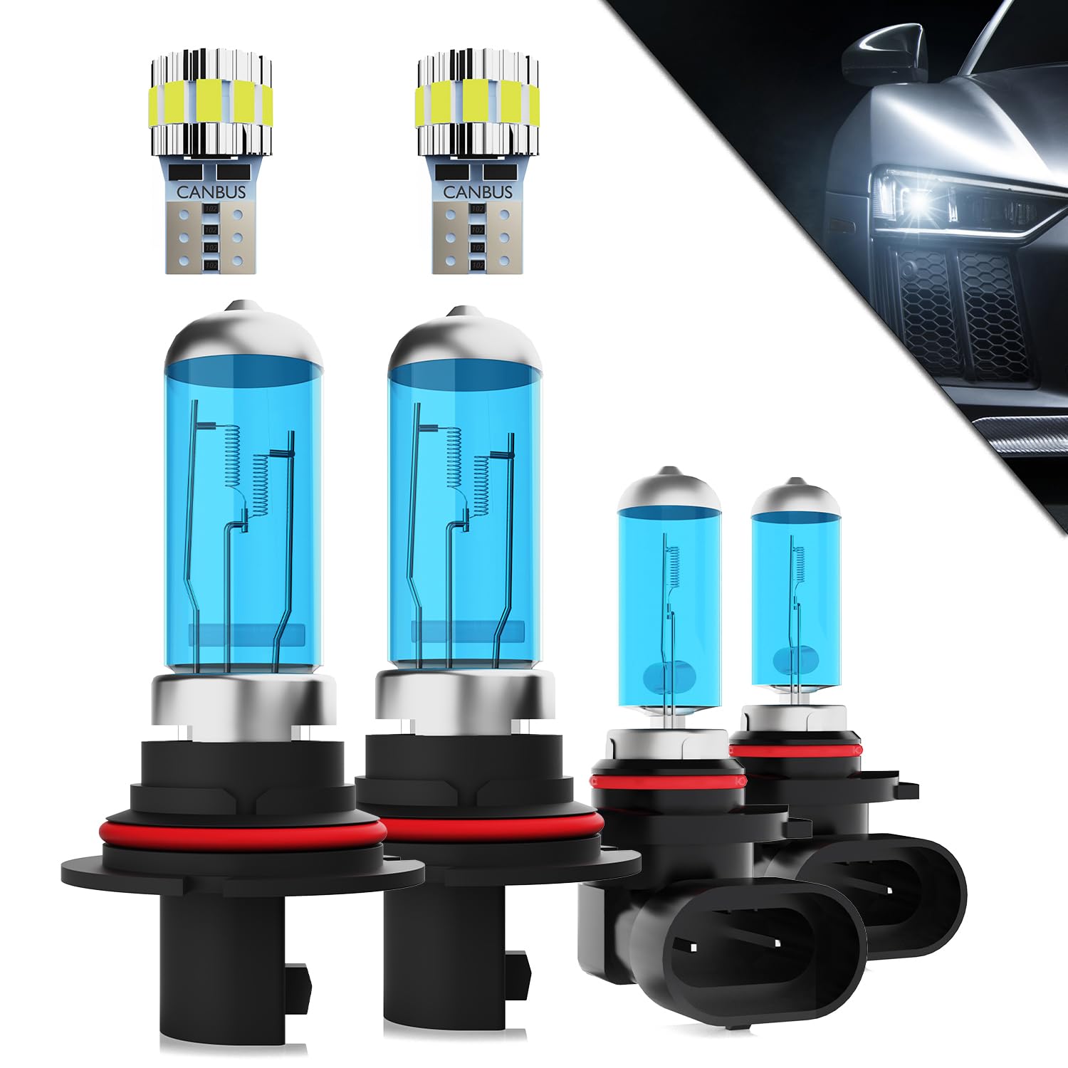 Headlights+ License Plate Lights Fit For Ford F250 1997-1999 Light Bulbs,9007/HB5 High/Low Beams+ 9006 Fog Lights+ License Plate Lights Combo,Plug And Play,Pack of 6