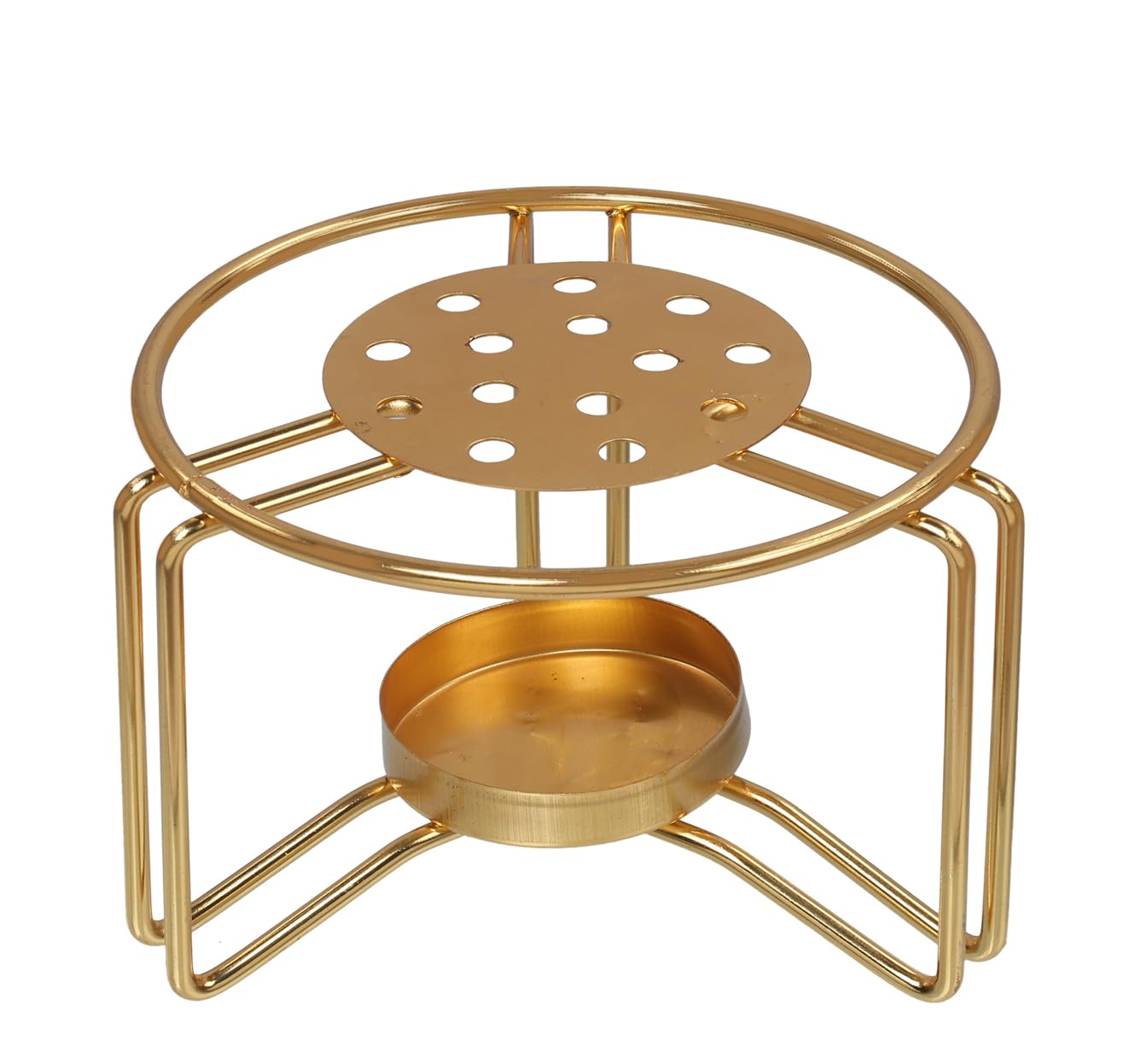 Theona Fondue Pot Stand with Tea Light Candle Holder | Mini Metal Cheese & Chocolate Warmer Rack | Fondue Serving Stand for Home, Parties & Dining Table | 10 x 6 cm (Golden)-image-26