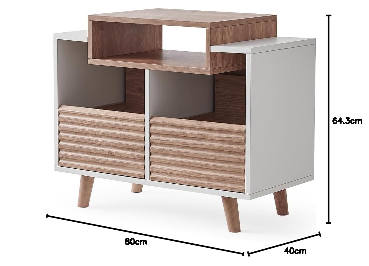 NorStone OSLO 800 Mobile in vinile per mobili in vinile – Elettronica Hifi – 2 cassetti portaoggetti – finitura bianco/rovere chiaro – 80 x 64 x 40 cm