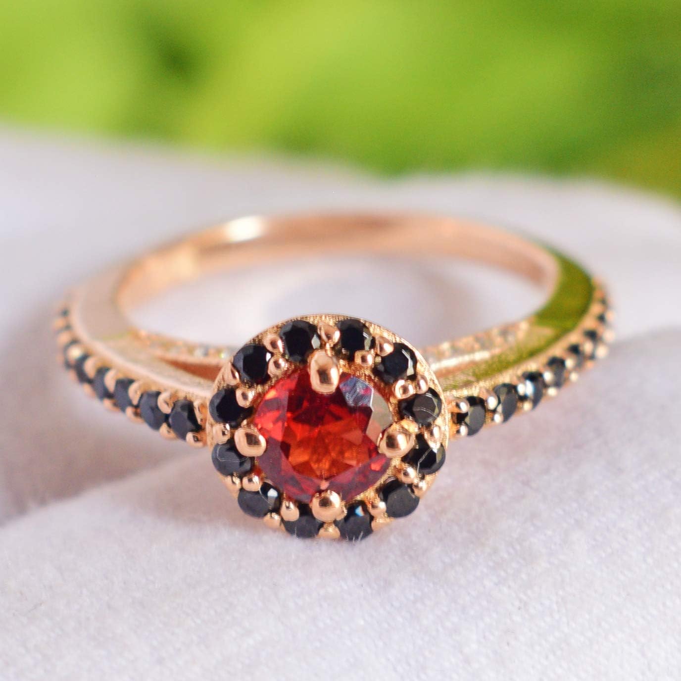 Garnet & Black Onyx 925 Sterling Silver Rose Gold Plated Designer Piece Ring Jewelry