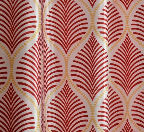 Image of Yarnis Floral Printed Light-Filtering Curtains 5 Feet Long Set of 2 for Window Living Room, Maroon Red, Parda