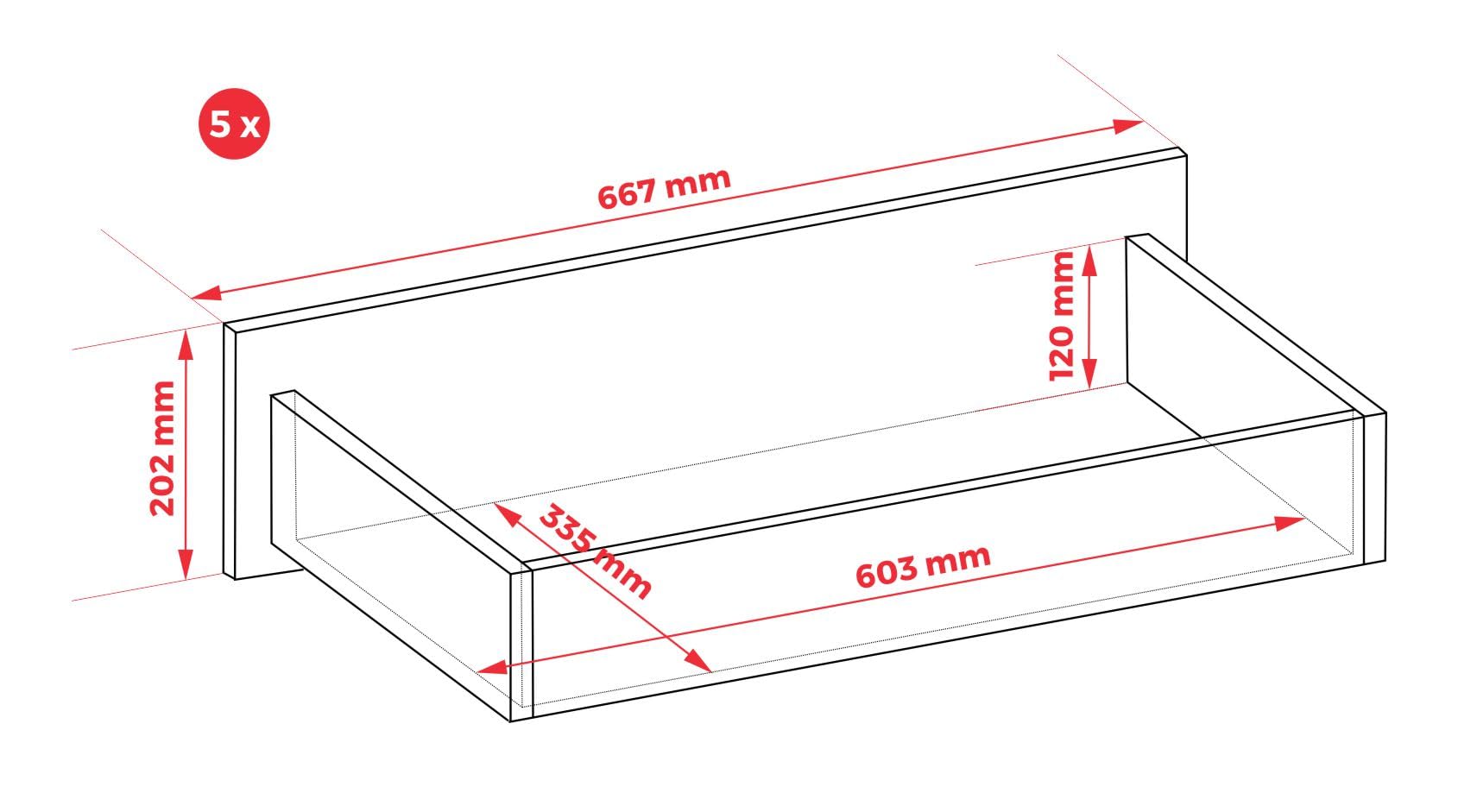 3E 3xE living.com Cassettiera, credenza con 5 cassetti, Quercia sonoma/BIANCO, D: 70 x 124 x 39 cm
