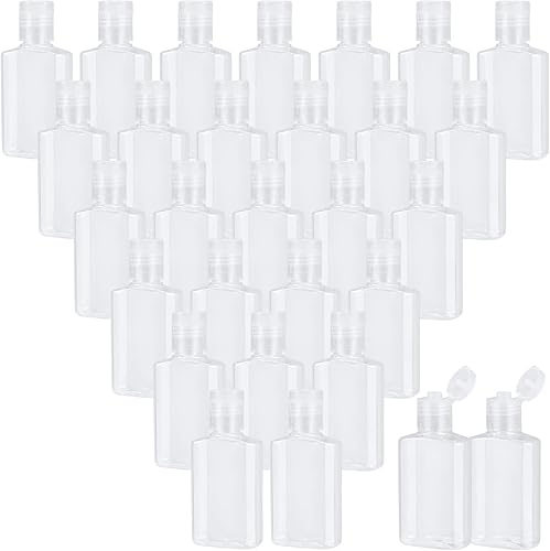 100 botellas de viaje transparentes de 1 oz, botellas de plástico portátiles recargables de 1.0 fl oz con tapa abatible para viajes, campamento al