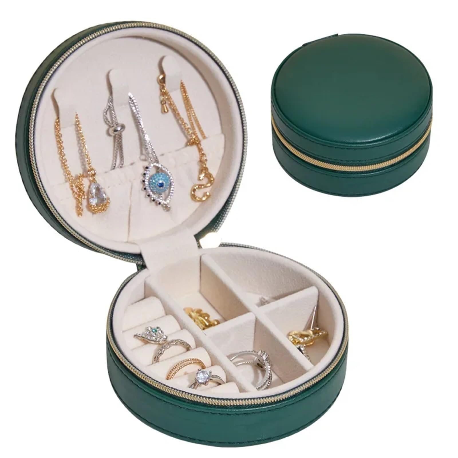 ZHAOQIN Jewellery Box Travel Simple Portable Round Jewelry Box Earring Mini Storage(Deep Green)