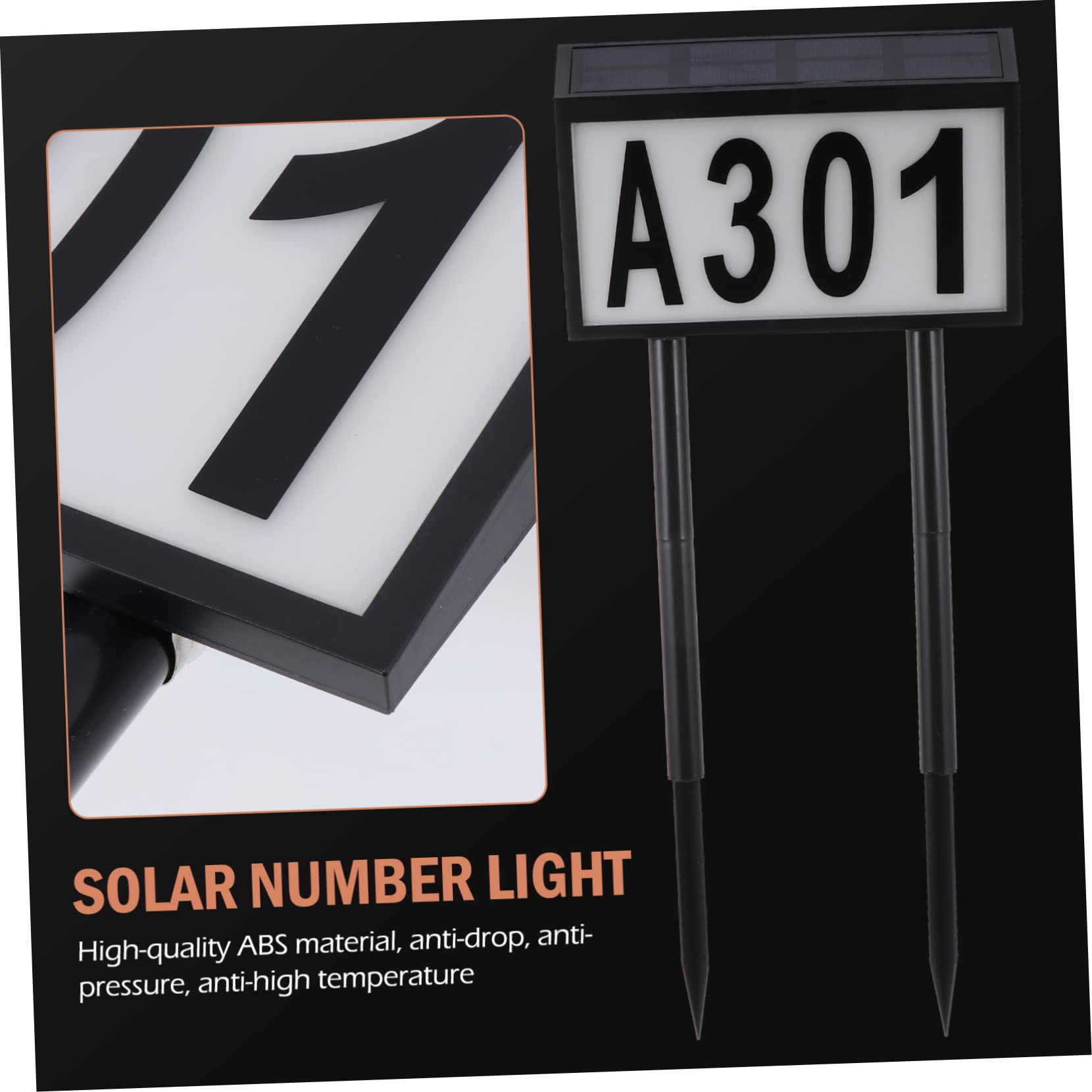 Lampada Solare da Esterno per Numero Civico 10 Led, Plastico Nero, 1200mah, Facile Montaggio per Centro Commerciale e Hotel