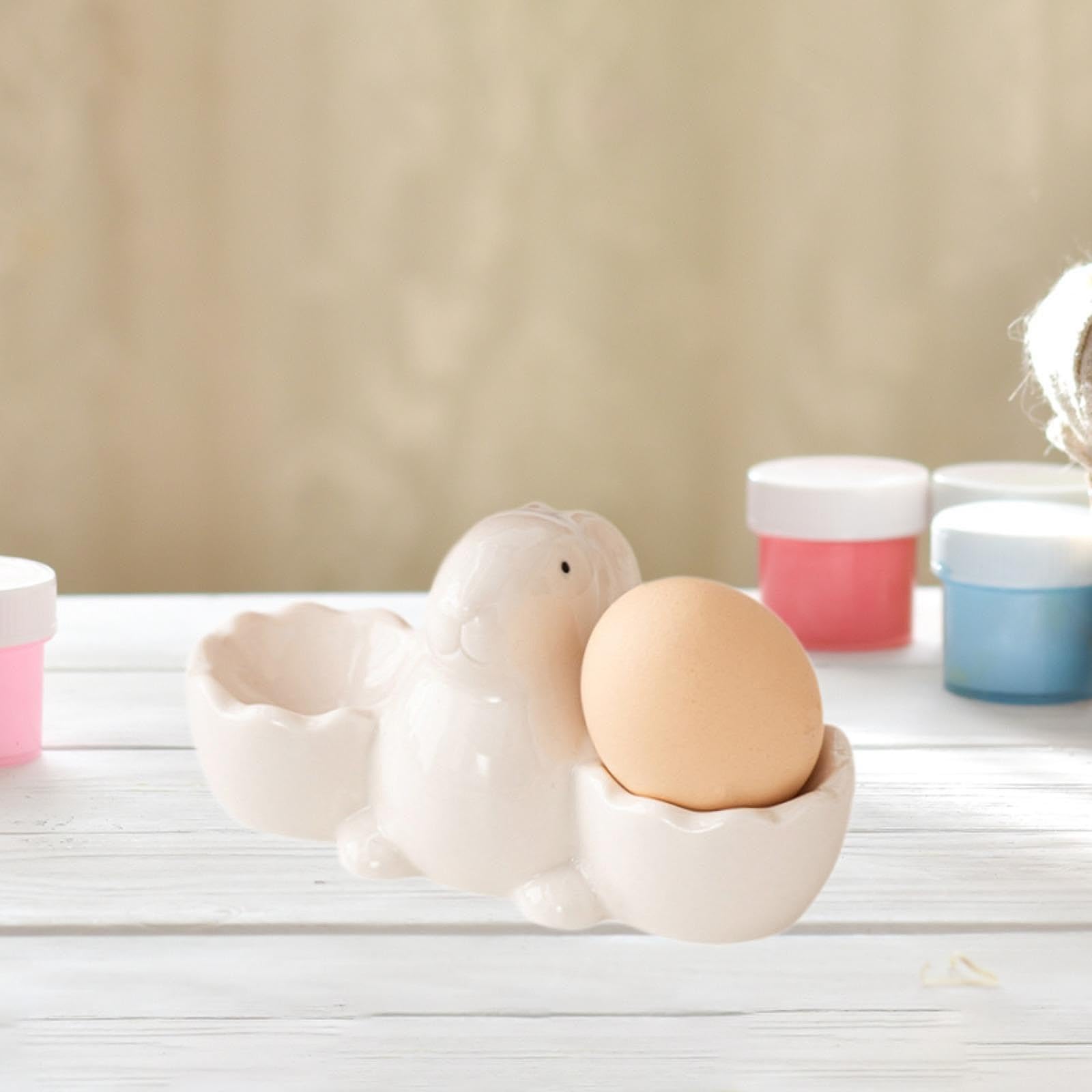 Porta Doppia Tazza di Tazza di Uovo in Ceramica per Arredamento Da Tavolo Da Pranzo, Bianco
