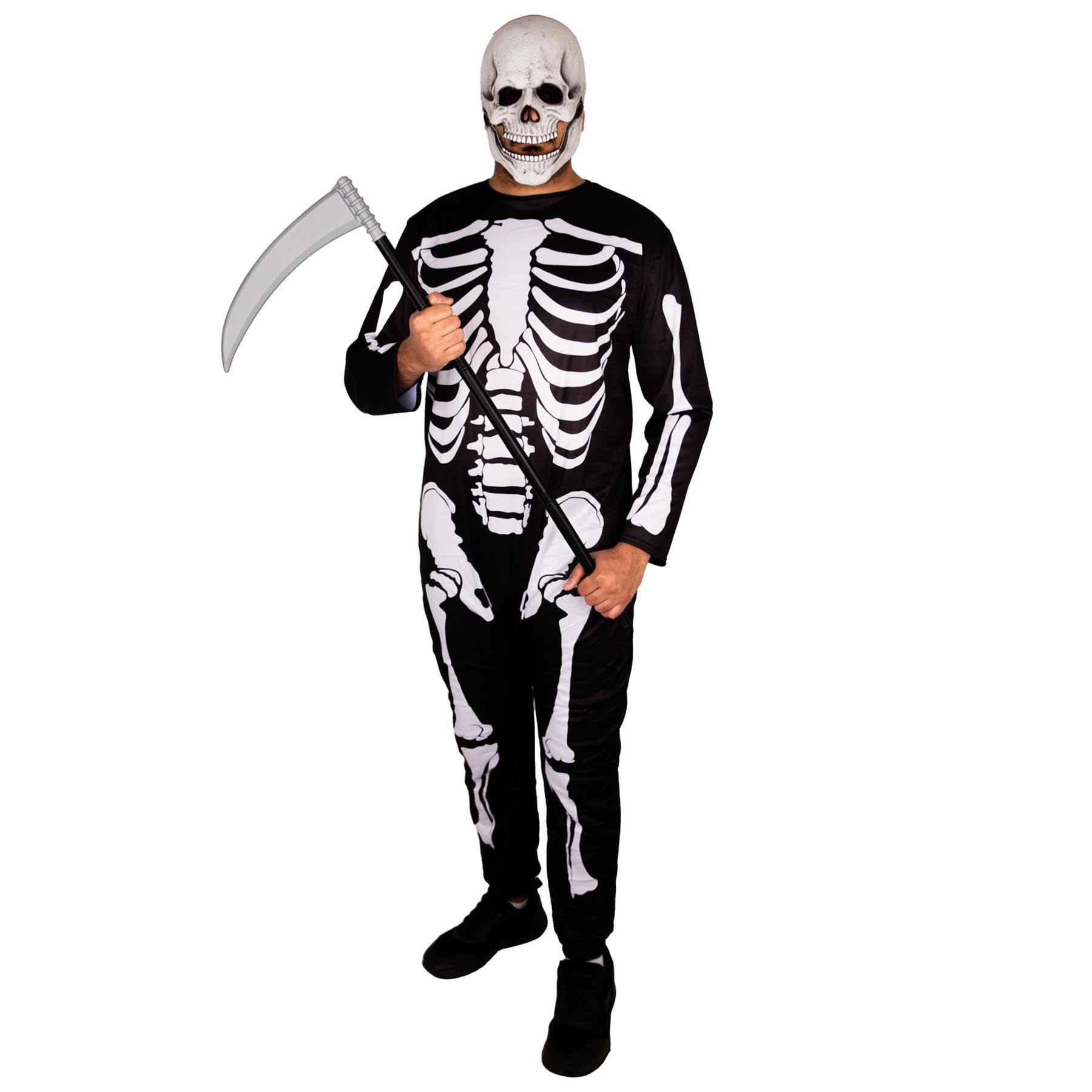 SHATCHI Adult Skeleton Halloween Costume Jumpsuit Cosplay Fancy Dress Party Outfit for Stag Carnival Parties