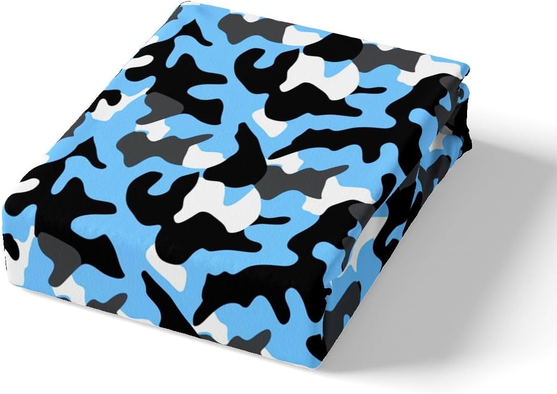 Camoflage Duvet Cover Set Toddler Size,Camo Army Military Style Bedding Set,Boys Girls Room Decor,Wild Rustic Farmhouse Hunting Cabin Comforter Cover,Blue Black Quilt Cover,1 Pillowcase(No Filler)