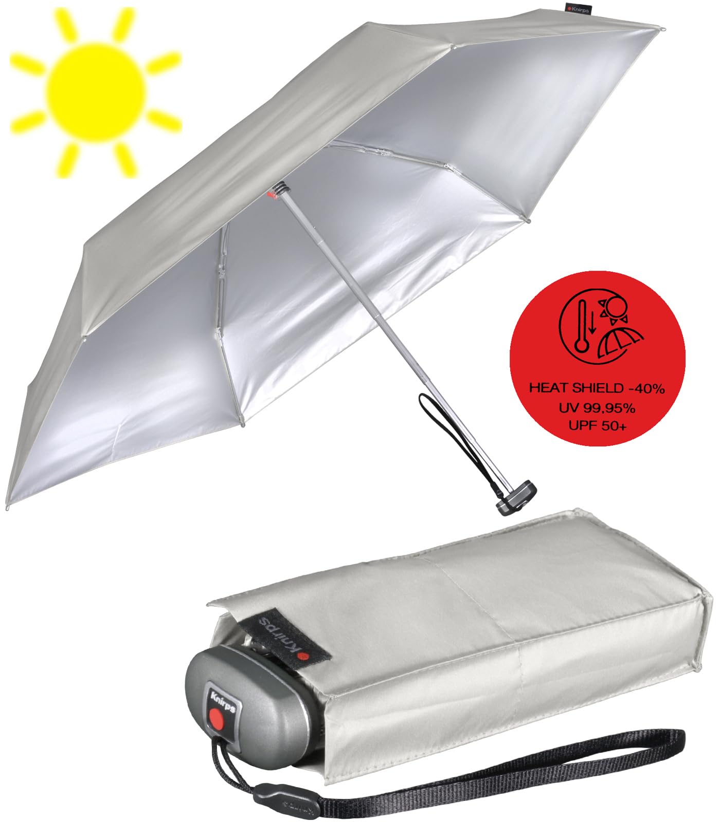 Knirps mini Taschenschirm Travel mit UV- und Hitze-Schutz Silver Heatshield stone