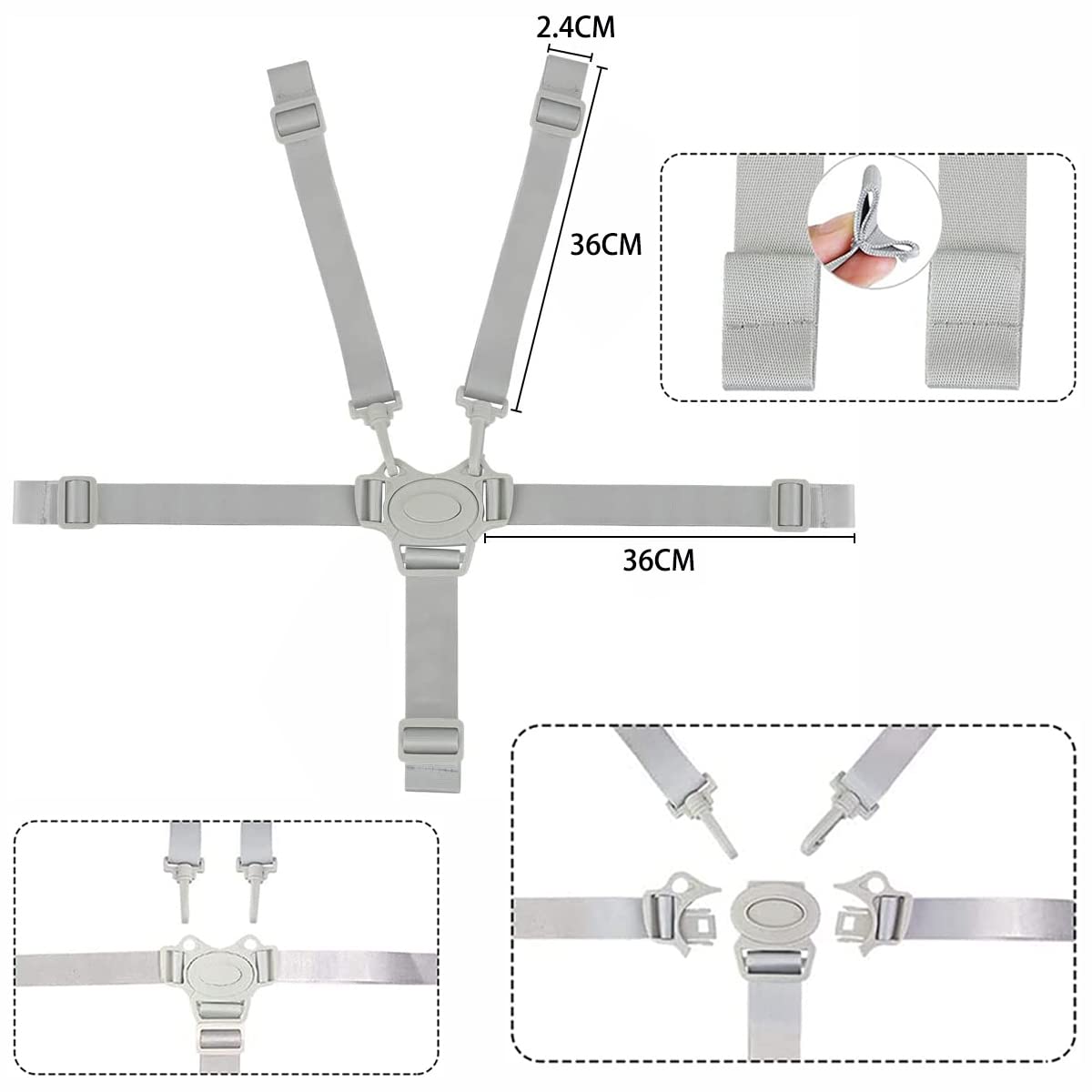 Cintura Di Sicurezza 5 Punti Per Seggiolone - Regolabile, Universale Per Bambini - Foto 5