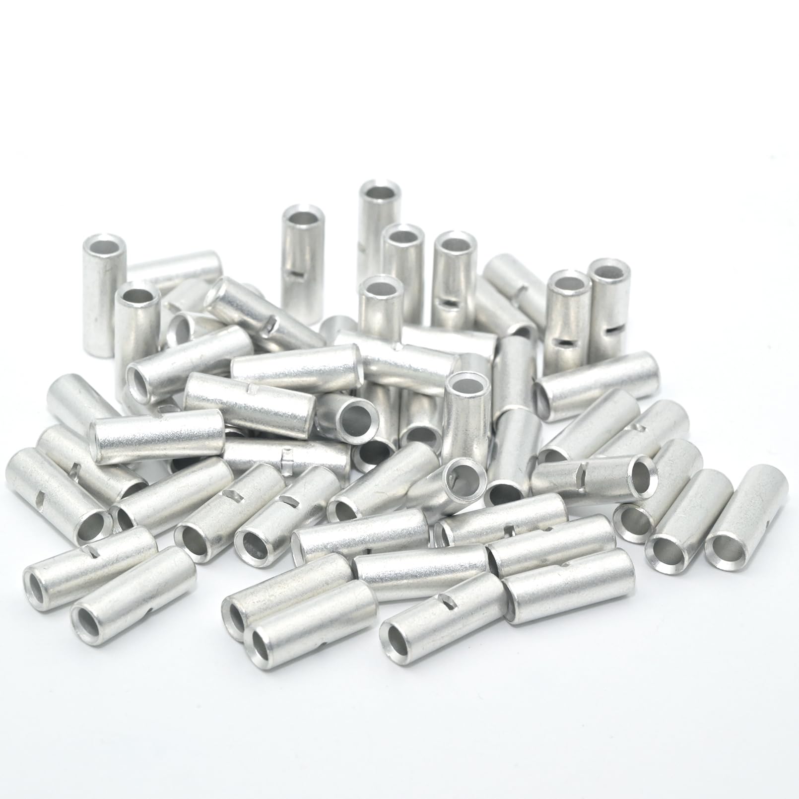 SVAAR 100PCS 14-12 Gauge Non Insulated Butt Connectors 14-12 AWG Uninsulated Butt Splice Connectors Crimp Repair Butt Splices Kit Tinned Copper Marine