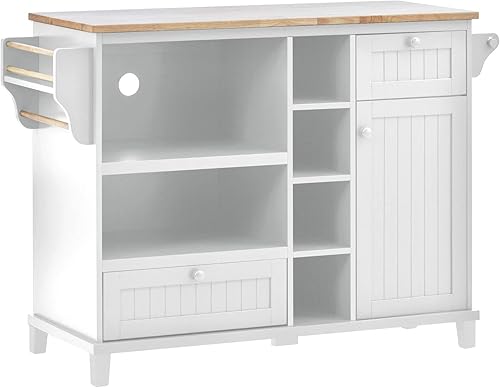 FRITHJILL Isla de cocina con parte superior de madera carrito de servicio rodante con cajón y gabinete fácil montaje ruedas y patas disponibles