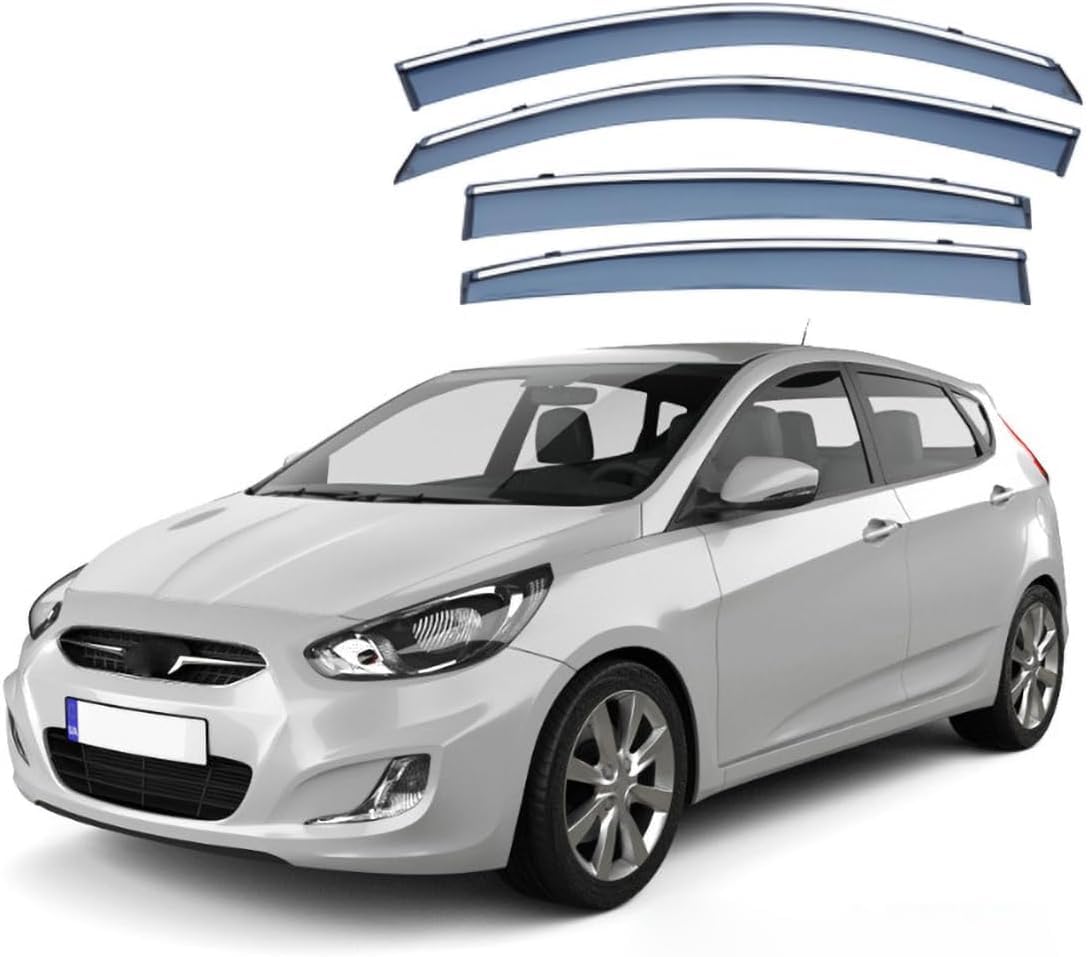 FengXH Window Deflectors for Hyundai I25 Accent Hatchback RC 2011-2016 - 4pc Smoke Tint, Waterproof, Noise Reducing.
