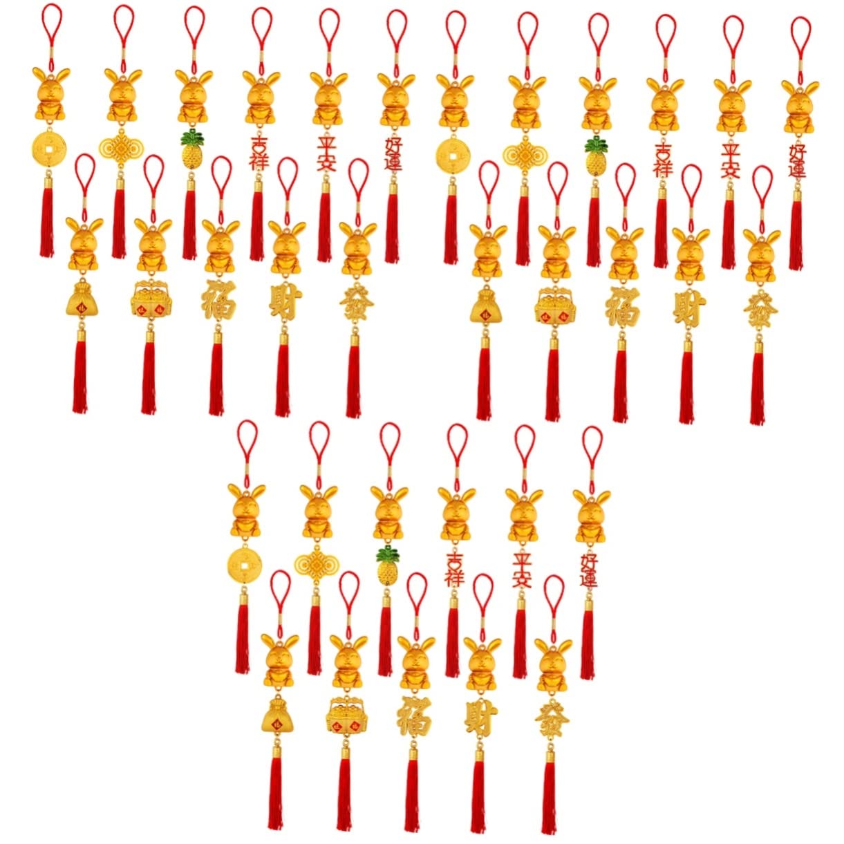HJMMHX Pendentif Lapin Chinois Suspendu, 33 pièces, Ornement de Festival de Printemps, Style Mixte, Pendentif à nœud, Style d'ornement de Lapin d'année