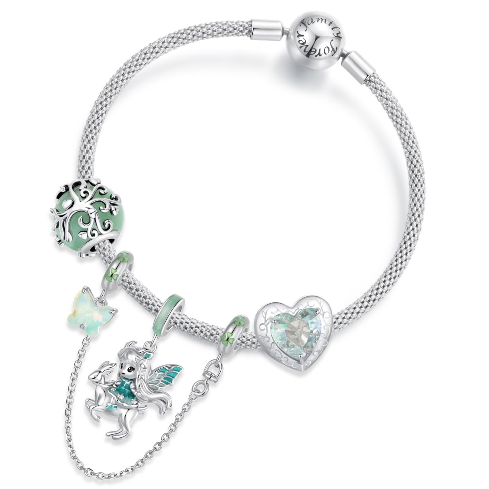 Charms da donna in argento sterling 925 con tema foresta, serie elfo verde, for bracciale Pandora. Un regalo festivo fresco e delicato for la creazione di gioielli fai da te.