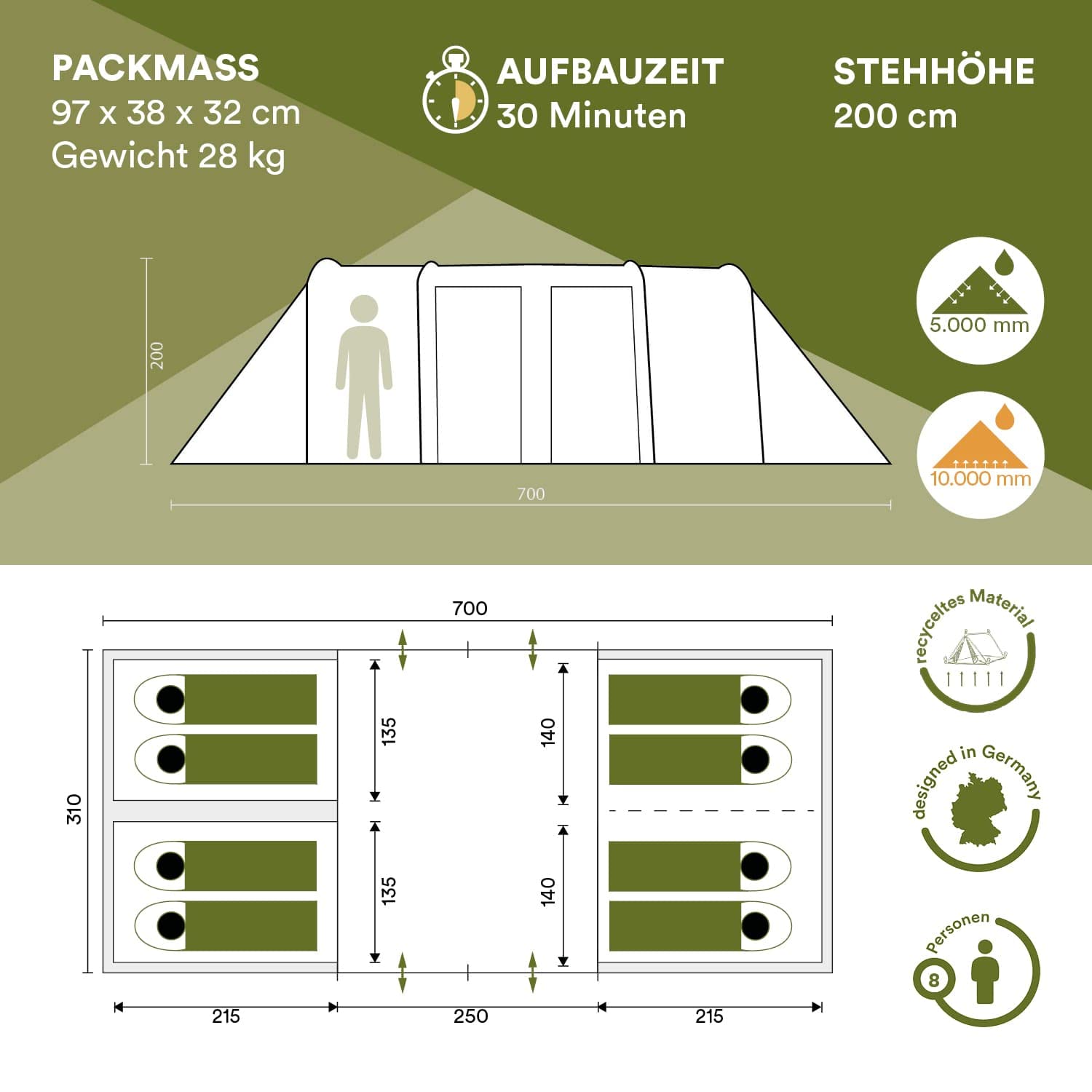 Skandika Montana 8 1937 – Tente de camping familiale