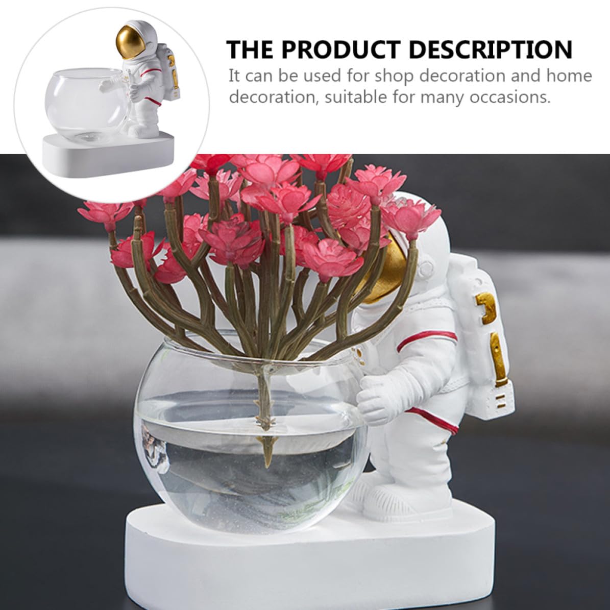 Contenitore Idroponico in Vetro e Resina con Luce LED Astronauta, Decorazione per Piante Succulente e Acquatiche, Porta Fioriere da Interno per Casa e Ufficio