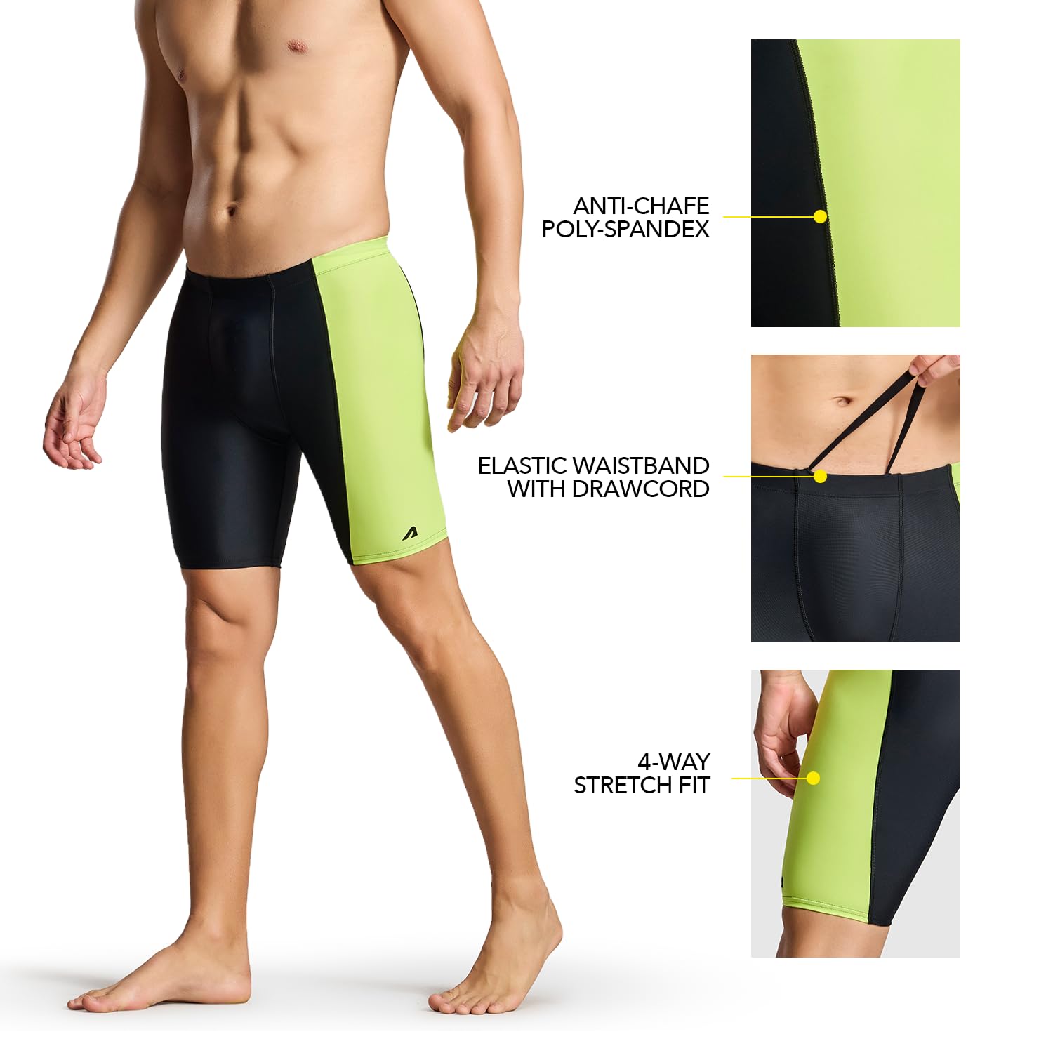 Boldfit Swim Jammers for Man Swimming Short for Men Stretchable Fit Swim Trunk for Men Adjustable Swim Shorts for Man Quick Drying Shorts for Swimming Swimwear for Mens- BlackYellow L