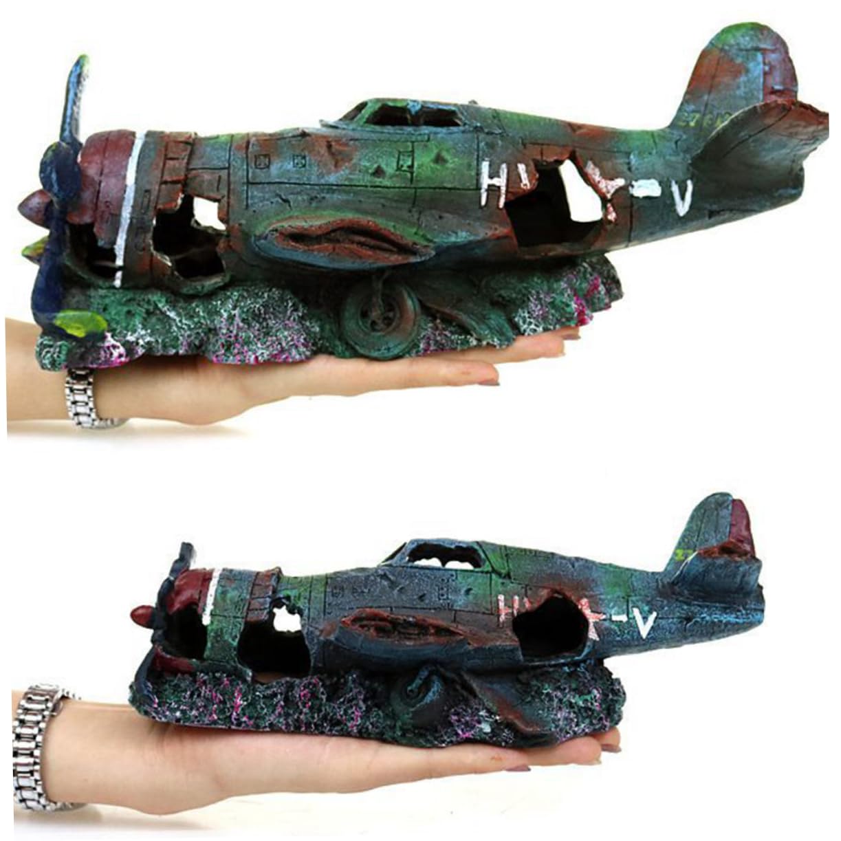 VANZACK Décoration Aquarium Résine Avion Épave Ornement Paysager pour Poissons Accessoire Aquarium Modèle