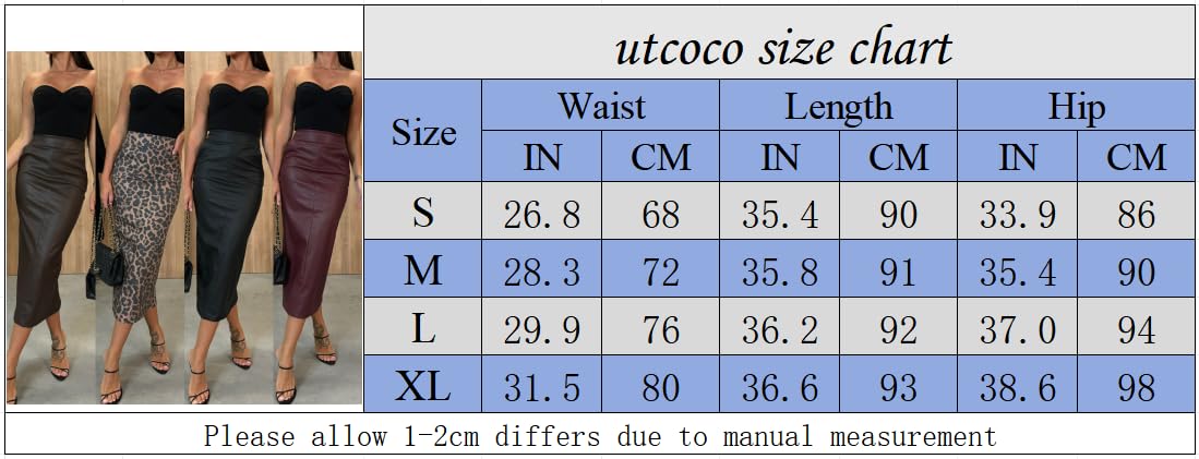 utcoco Jupe longue moulante en similicuir avec poches pour femme Taille haute
