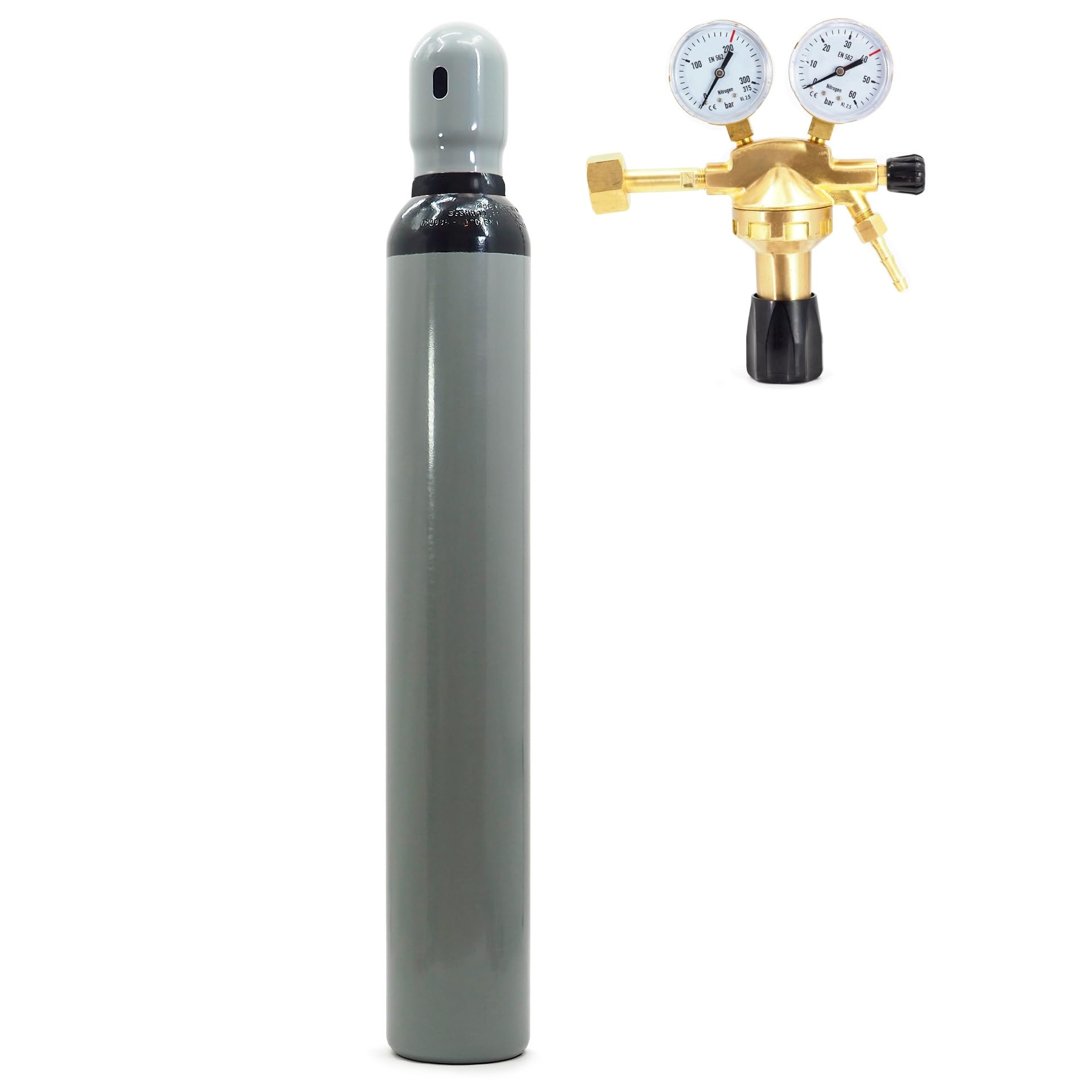 Bombona de nitrógeno de 10 l con reductor de presión, 200 bar, 2,0 m3, para aire acondicionado, soldadura, inflado de neumáticos