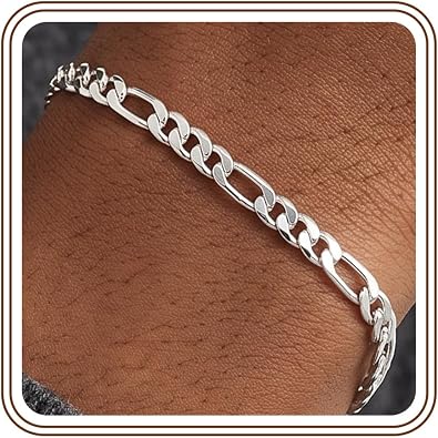 925 Sterling Silver Bracelet for Men 5mm Figaro Link Chain Bracelet