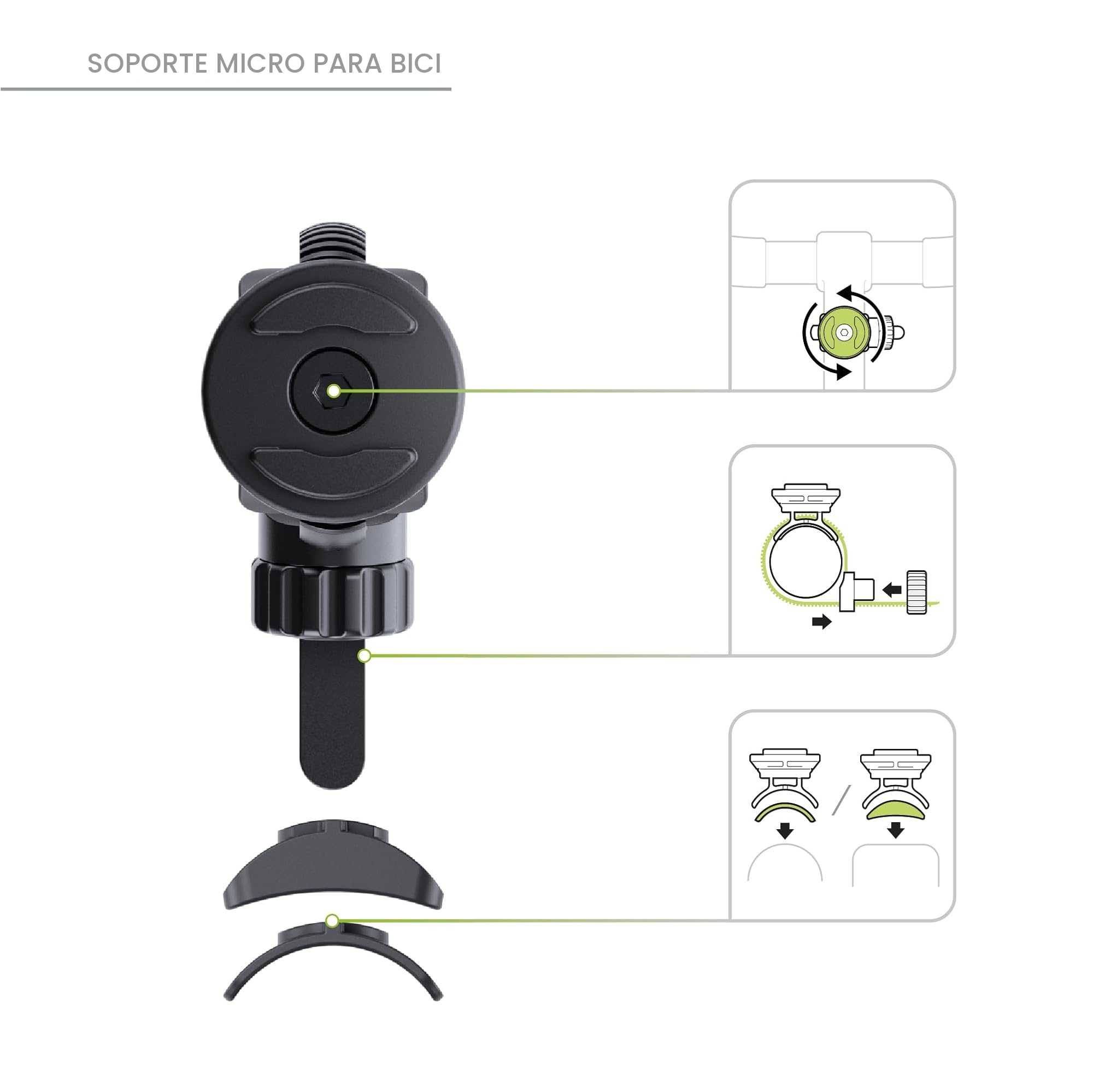 SP Connect Soporte Universal de Teléfonos Móviles apra Bicicleta - Soporte para Smartphone para Bicicletas de Montaña y de Carretera - Bloqueo giratorio - Para Dispositivos de 58-85 mm de Ancho