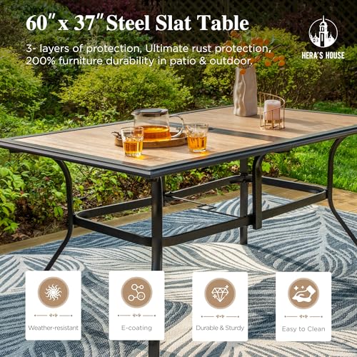 Image of HERA'S HOUSE Outdoor Dining Table for 6, Metal Table w /Umbrella Hole