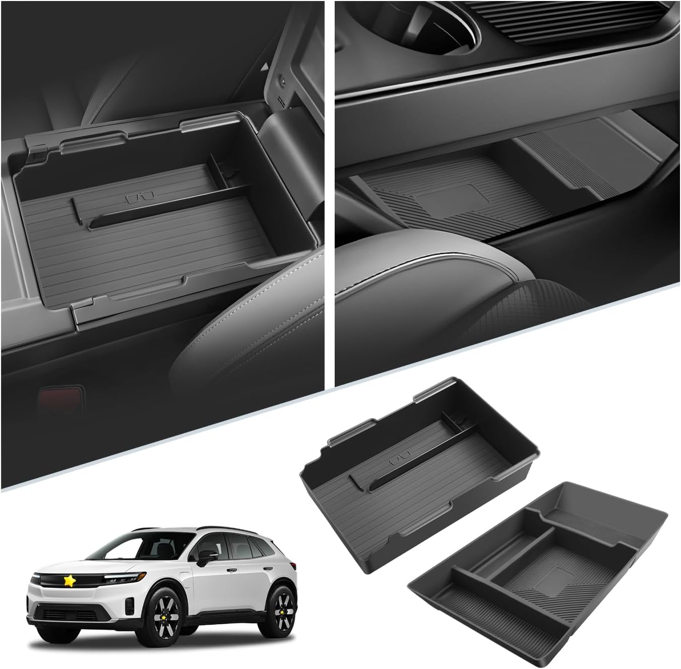 SKTU 2Pcs for 2024 2025 2026 Honda Prologue Center Console Organizer for 2024 2025 2026 Honda Prologue/Acura ZDX Console Tray & Under Console Tray 2024 2025 2026 Prologue Accessories with Coin Holder