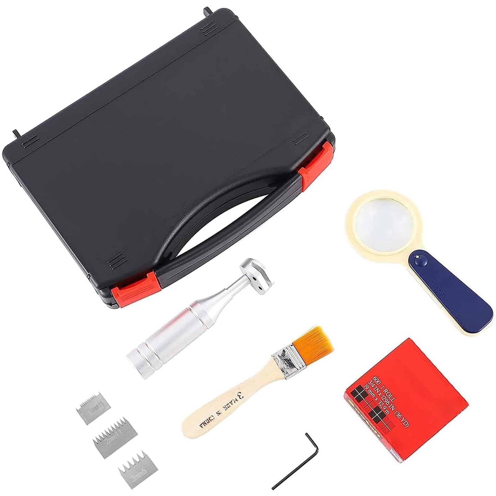 Kit de comprobador de adherencia, herramienta de prueba de revestimiento de pintura de corte cruzado con cuchillas de tungsteno de 1 mm/2 mm/3 mm, juego de alta precisión con lupa, cinta y cepillo