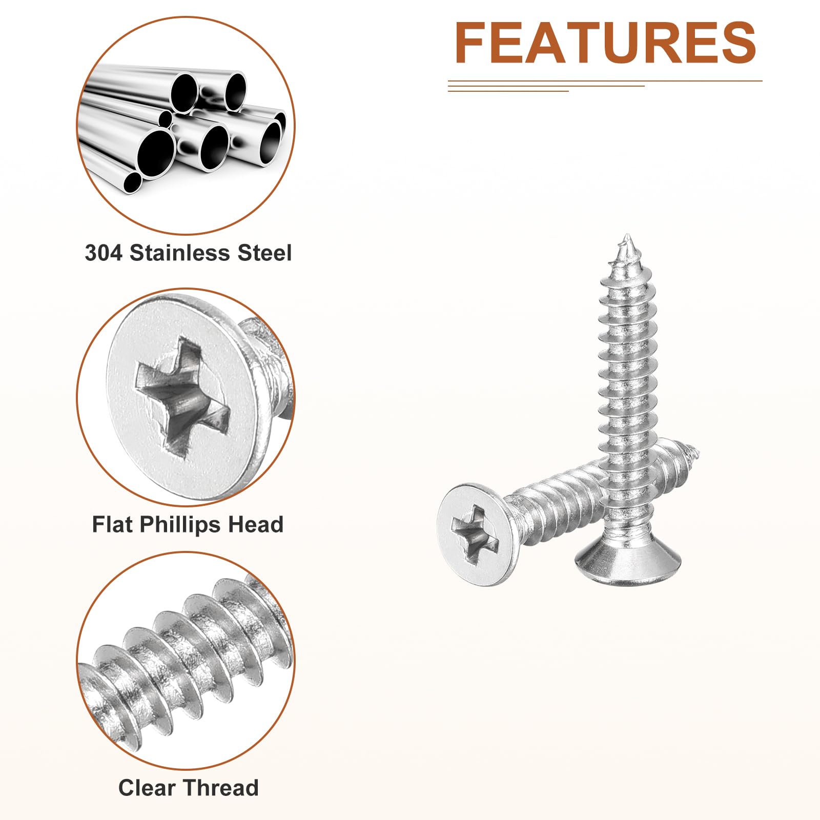 DTGN 100Pcs M5x30mm Flat Head Wood Screws, 304 Stainless Steel Phillips Self Tapping Screws - Good for Woodworking Furniture - Silver - Image 4