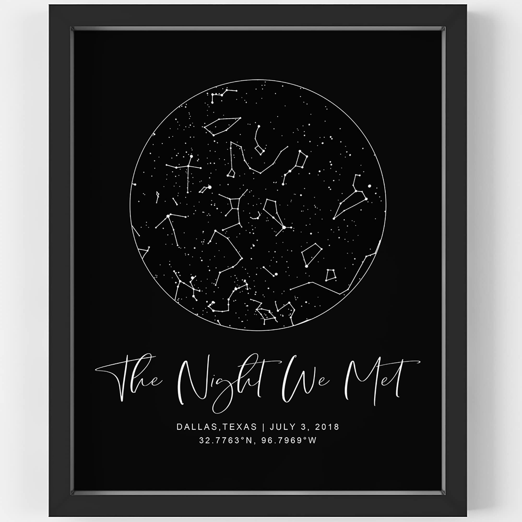 Personalized Star Map With Specific Dates & Place - Custom Constellation Map Print, Unframed- Special Occasion Star Chart Wall Art- Great Anniversary, Engagement, Wedding Romantic Gift (Black)