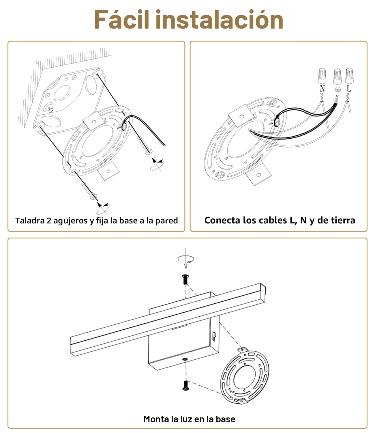 Lámpara de Espejo para Baño 40CM, Luz LED de Baño 3000-6000K con Control de Color, Aplique para Espejo con Pantalla Acrílica, Bajo Consumo y Duradera, Luz de Pared Moderna para un Ambiente Acogedor