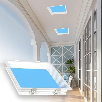 Dimmable LED Ceiling Lamp Virtually Blue Sky Light Artificial Skylight Ceiling Fixture, Square Flush Mount Ceiling Lamps for Living Room Bedroom Simulate A Sunlight