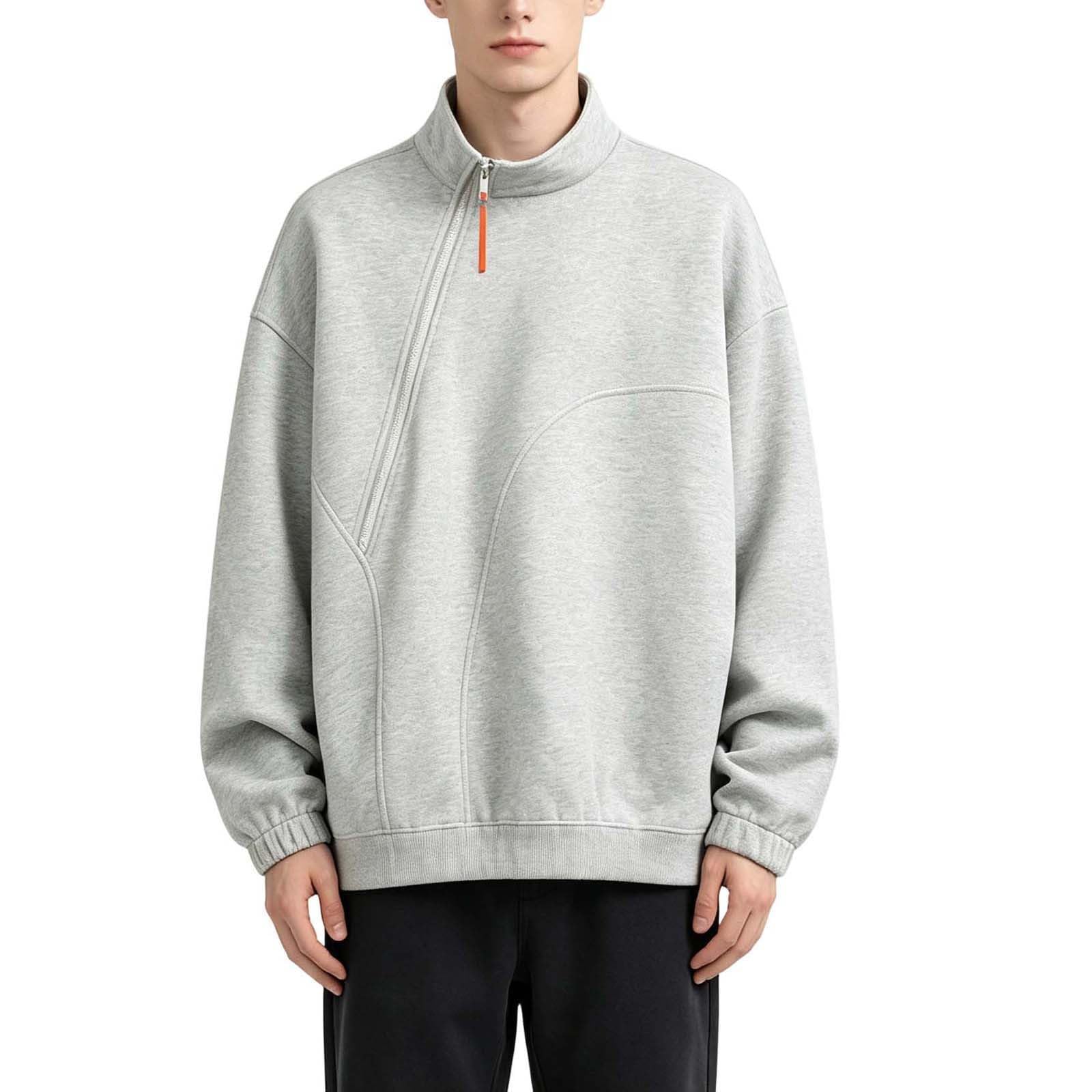Générique Sweat‑Shirt Homme Col Montant à Fermeture Diagonale, Sweat Oversize Manches Longues, Pull Décontracté Coupe Large, Haut Casual pour Automne Hiver