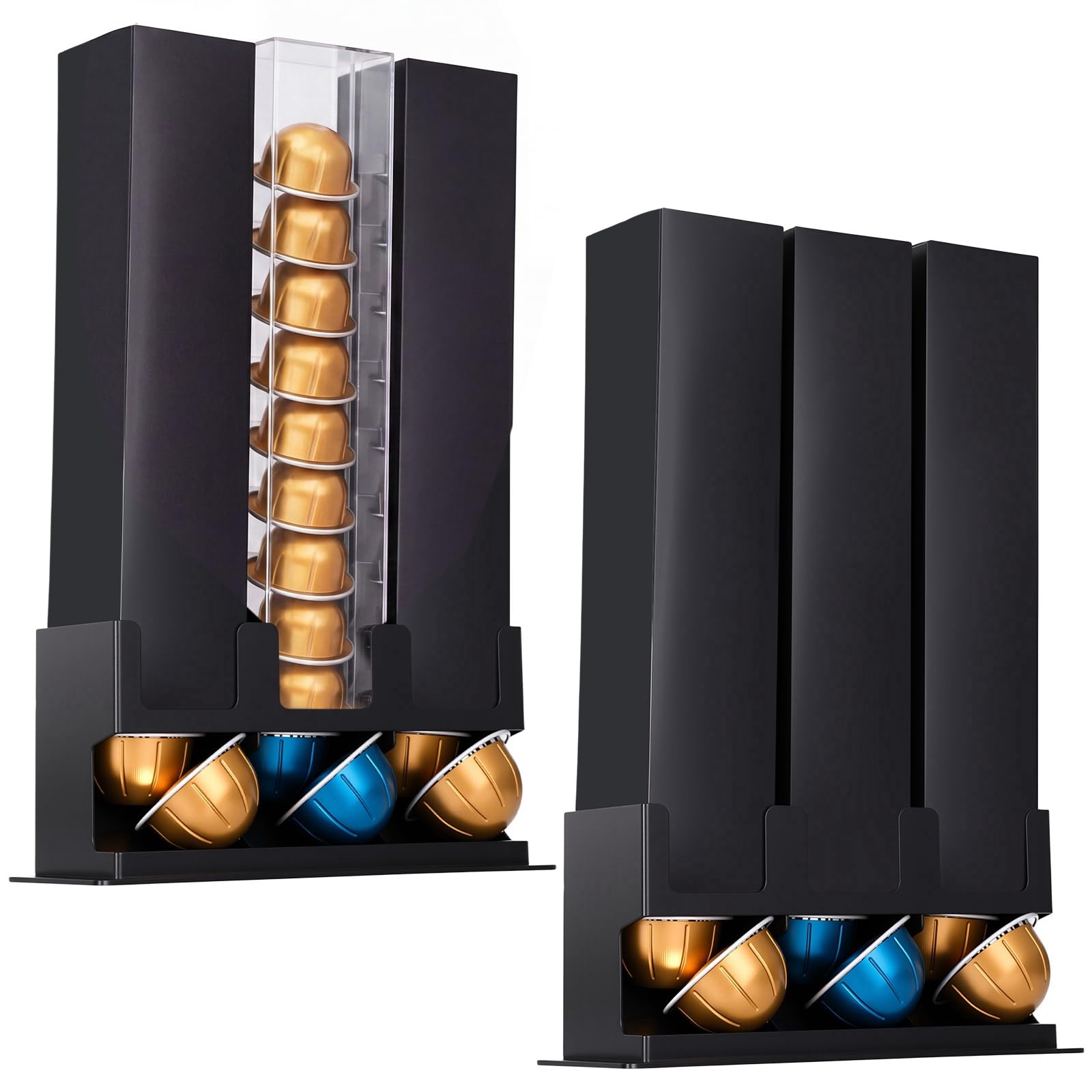 BrightRow 2 Pack Pod Dispenser Compatible with Nespresso/Vertuo Capsules 3 Compartment Box Sleeve Holder with Non Slip Steel Base Holds 30 Coffee Pods Dispenses 3 Coffee Flavors