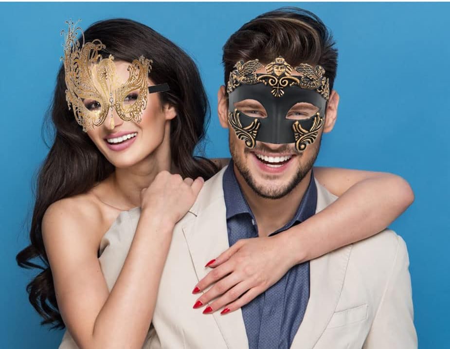Masquerade Mask for Couple,Men Greek Roman Mask Women Metal Venetian Mask for Halloween Mardi Gras Ball Party - Image 3